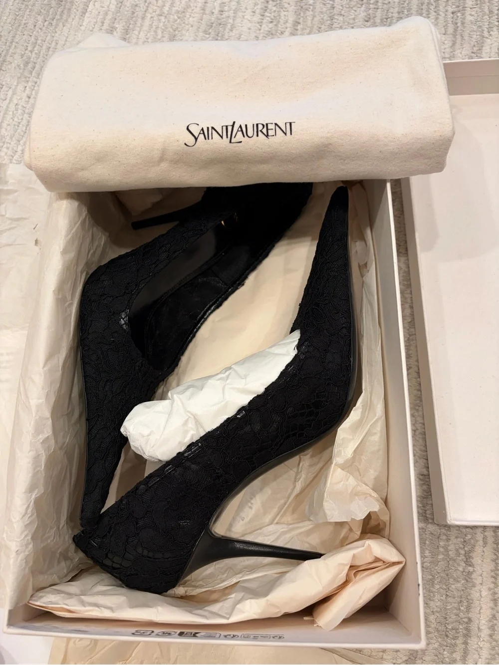 Yves Saint Laurent Black Lace Pointed Stiletto Pumps